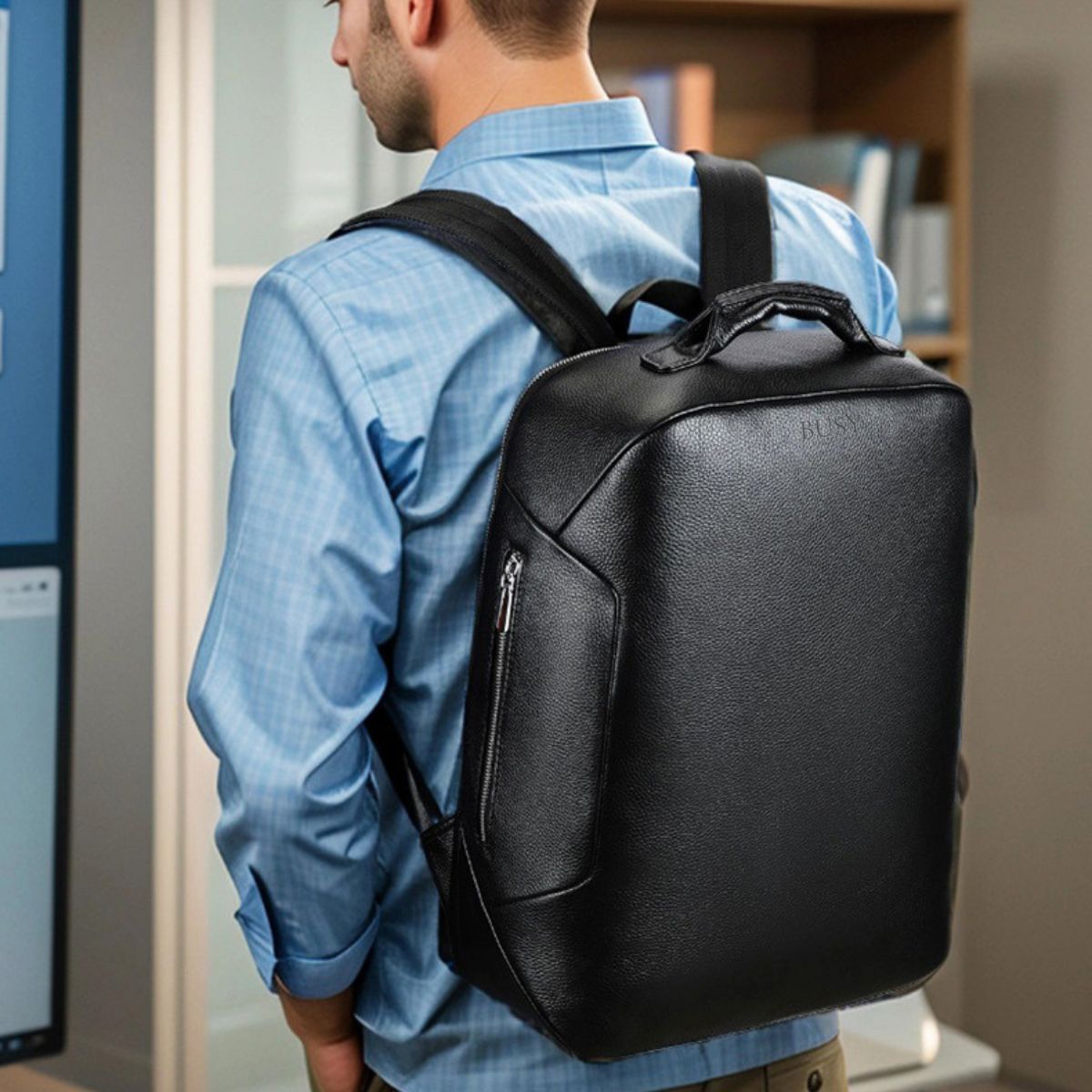 Rucsac laptop 15,6 inch din piele naturală BUSY Lady & Gentleman® Nek - Negru