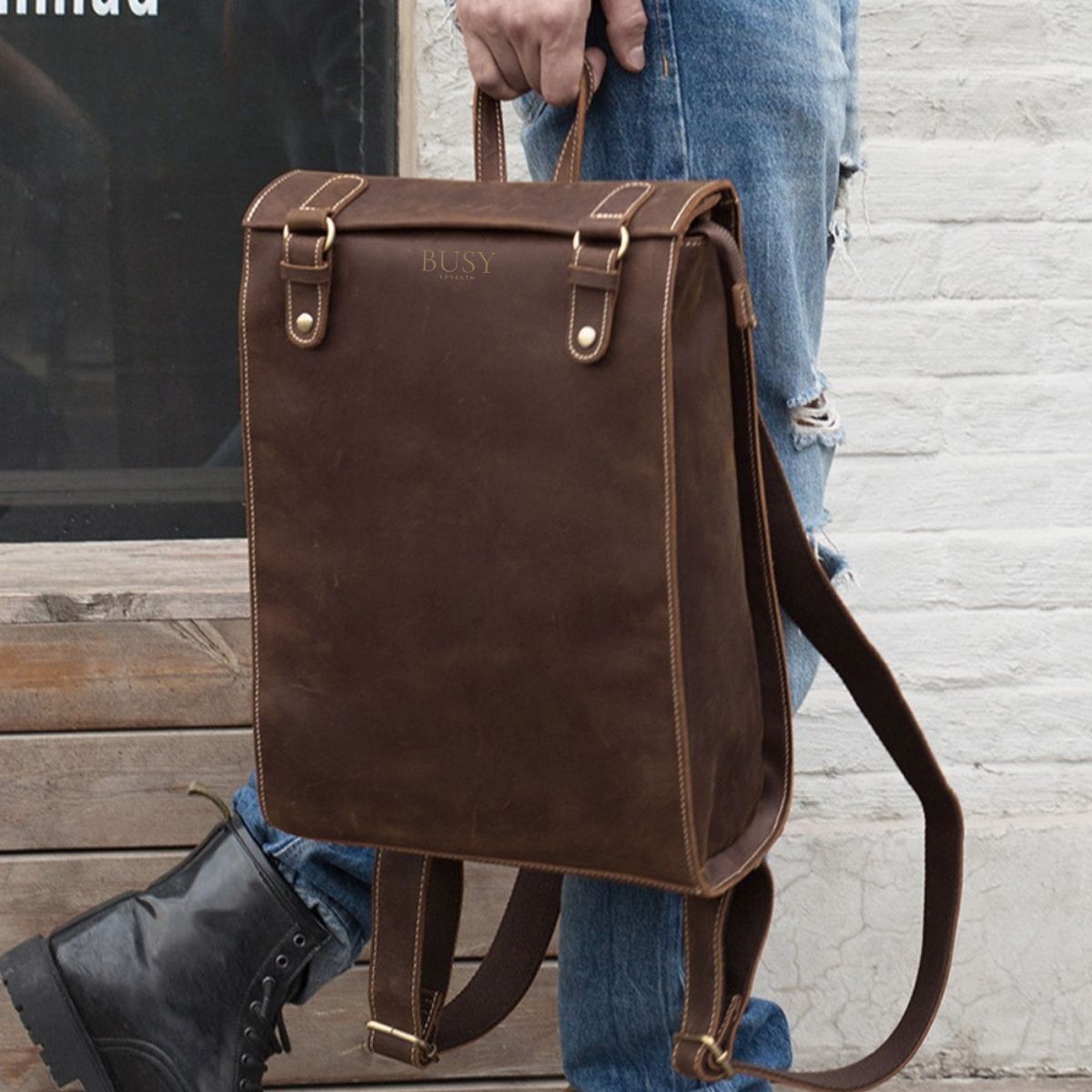 Rucsac laptop 15 piele naturală Crazy Horse, Ambassador - maro