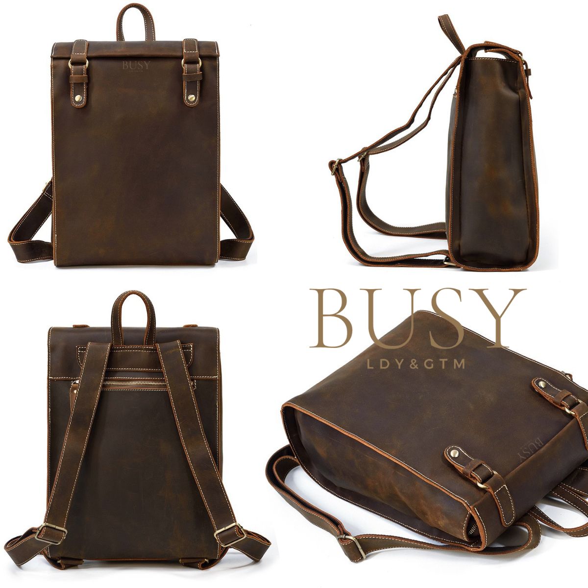 Rucsac laptop 15 piele naturală Crazy Horse, Ambassador - maro