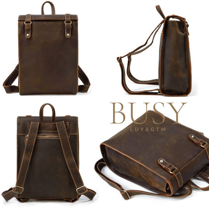 Rucsac laptop 15 piele naturală Crazy Horse, Ambassador - maro