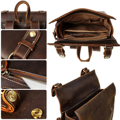 Rucsac laptop 15 piele naturală Crazy Horse, Ambassador - maro