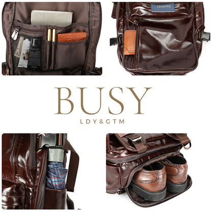 Rucsac laptop din piele naturală, compartiment incaltaminte, suport troler, USB, BUSY Lady & Gentleman® Rut - Oil Coffe