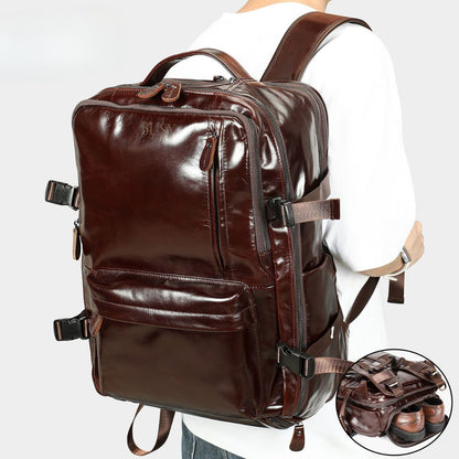 Rucsac laptop din piele naturală, compartiment incaltaminte, suport troler, USB, BUSY Lady & Gentleman® Rut - Oil Coffe