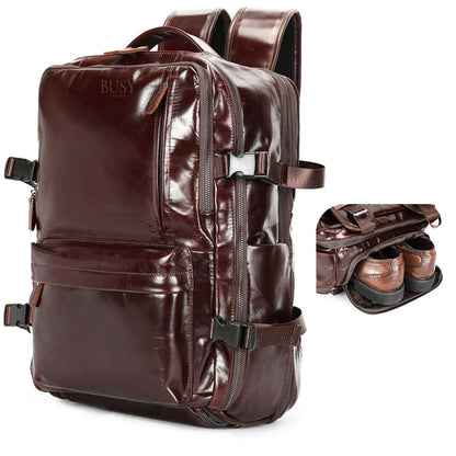 Rucsac laptop din piele naturală, compartiment incaltaminte, suport troler, USB, BUSY Lady & Gentleman® Rut - Oil Coffe