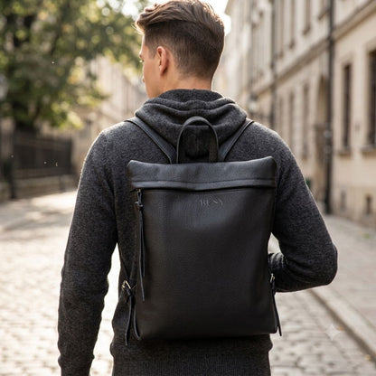 Rucsac minimalist din piele naturală BUSY Lady & Gentleman® Rebel - Negru