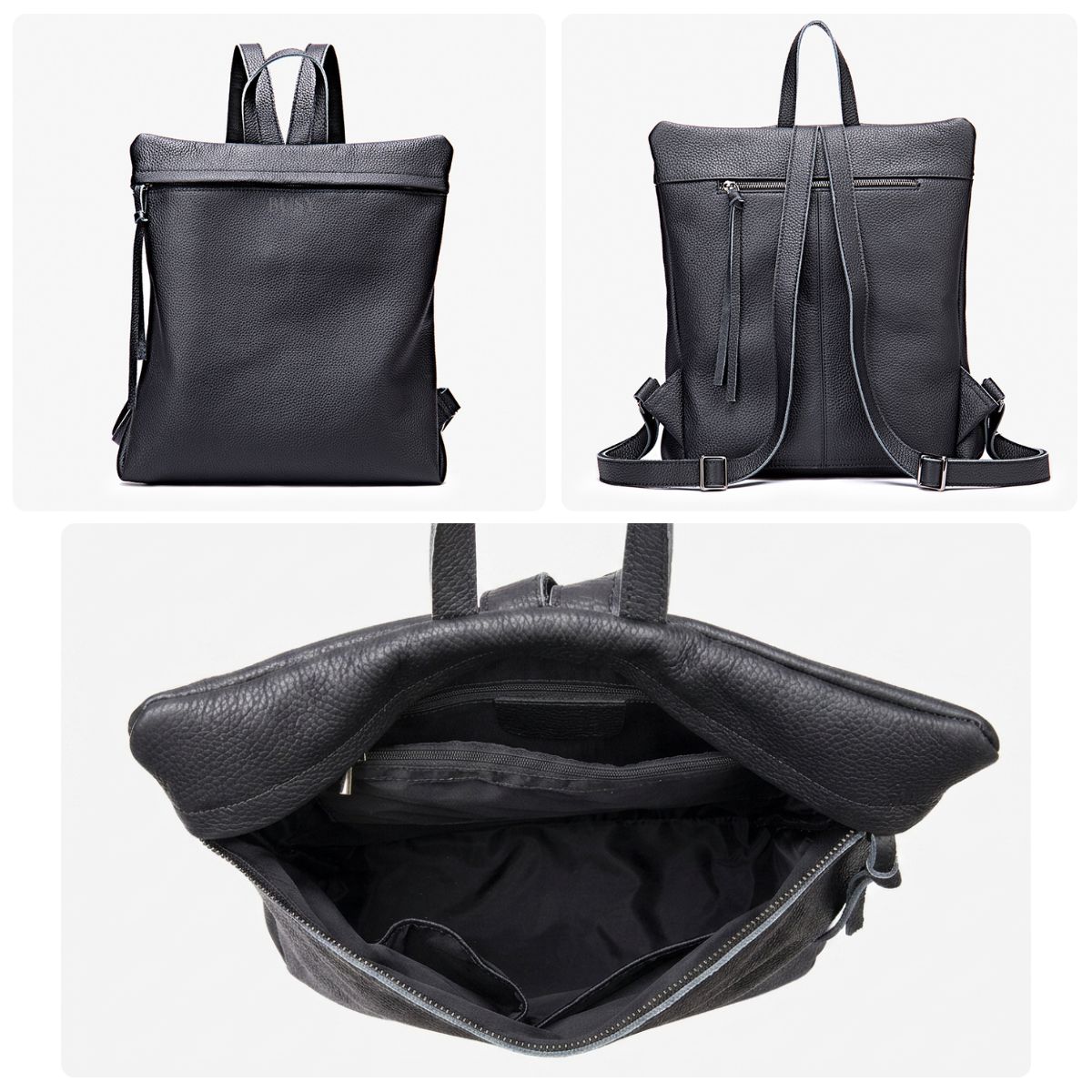 Rucsac minimalist din piele naturală BUSY Lady & Gentleman® Rebel - Negru