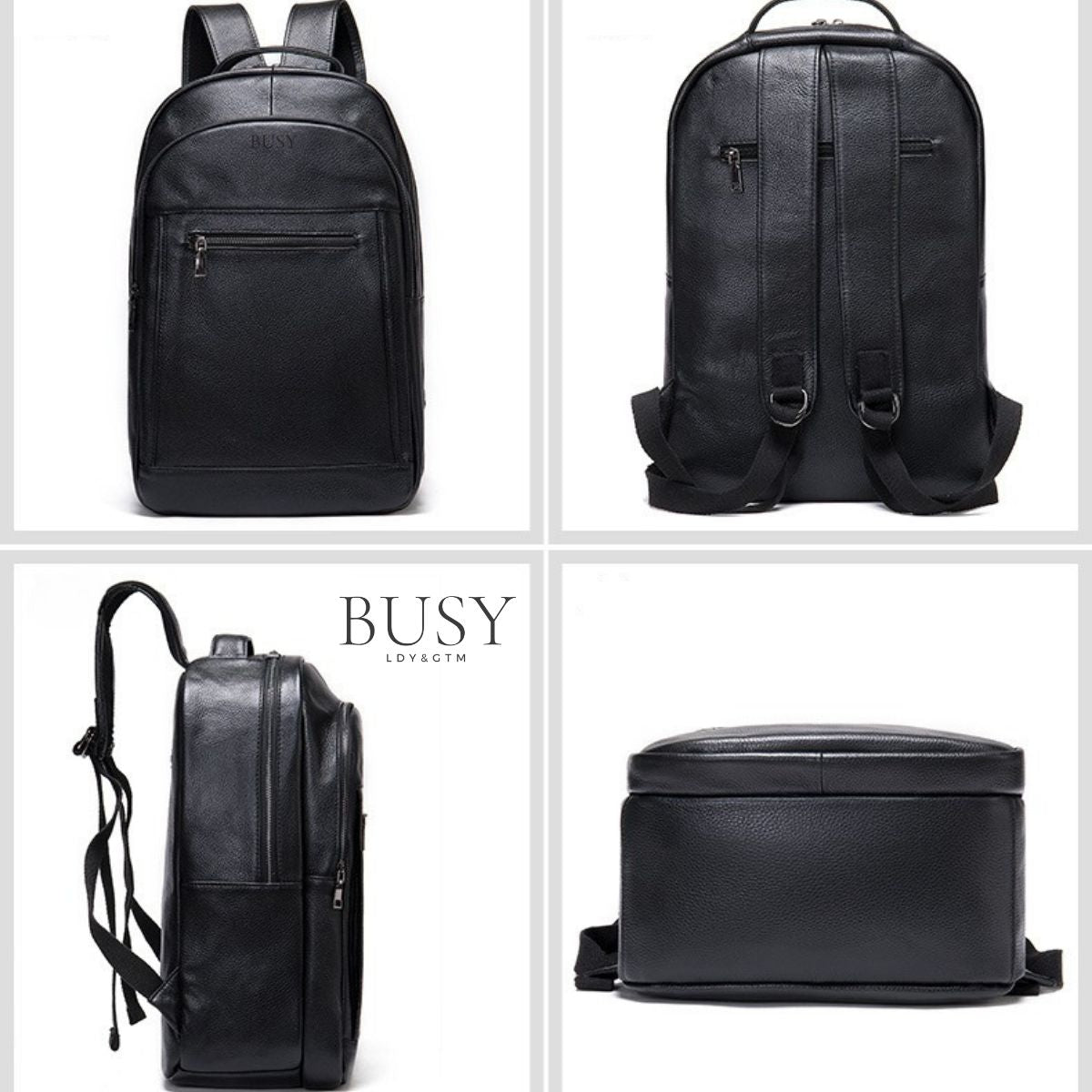 Rucsac piele laptop barbati Zenith 2 Busy Lady & Gentleman negru
