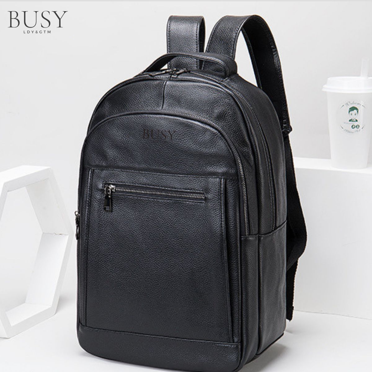 Rucsac piele laptop barbati Zenith 2 Busy Lady & Gentleman negru