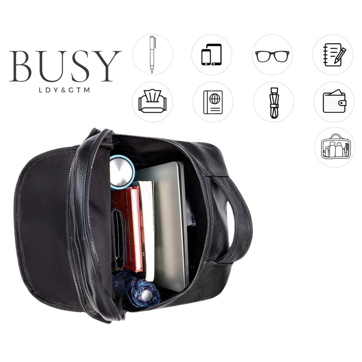 Rucsac piele laptop barbati Zenith 2 Busy Lady & Gentleman negru