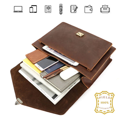 Servieta din piele naturala Crazy Horse, Laptop 13 inch, Horizon, maro