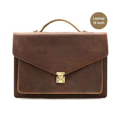 Servieta din piele naturala Crazy Horse, Laptop 13 inch, Horizon, maro