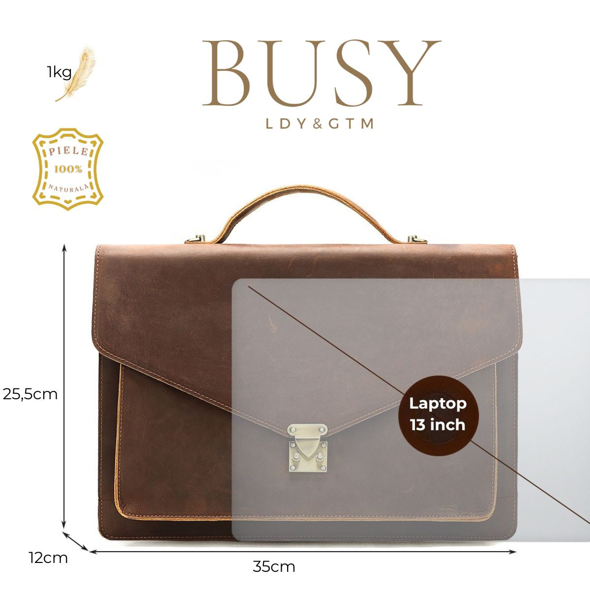 Servieta din piele naturala Crazy Horse, Laptop 13 inch, Horizon, maro