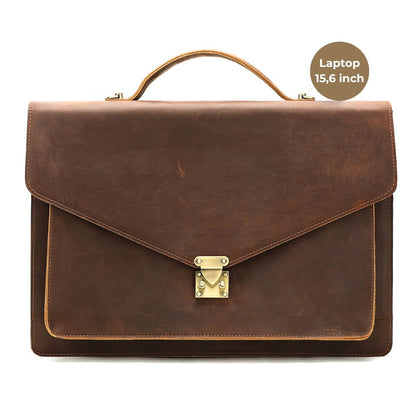 Servieta din piele naturala Crazy Horse, Laptop 15,6 inch, Horizon, maro