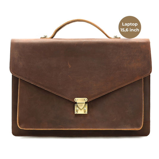 Servieta din piele naturala Crazy Horse, Laptop 15,6 inch, Horizon, maro