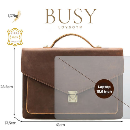 Servieta din piele naturala Crazy Horse, Laptop 15,6 inch, Horizon, maro