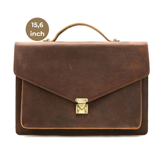 Servieta din piele naturala Crazy Horse, Laptop 15,6 inch, Horizon, maro