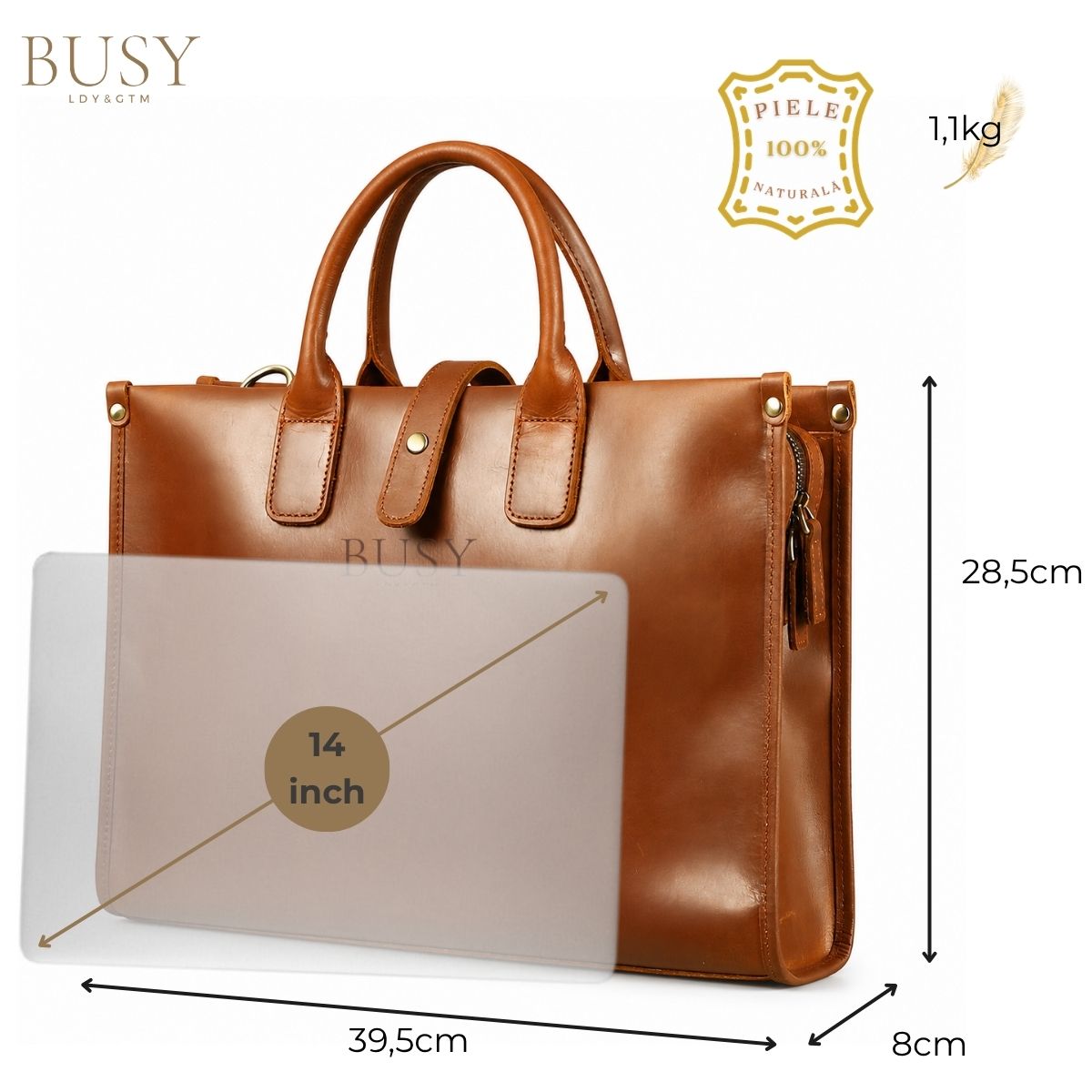 Servieta business din piele naturală Crazy Horse, laptop 14 inch, Capital - coffe
