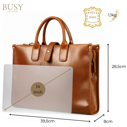 Servieta business din piele naturală Crazy Horse, laptop 14 inch, Capital - coffe