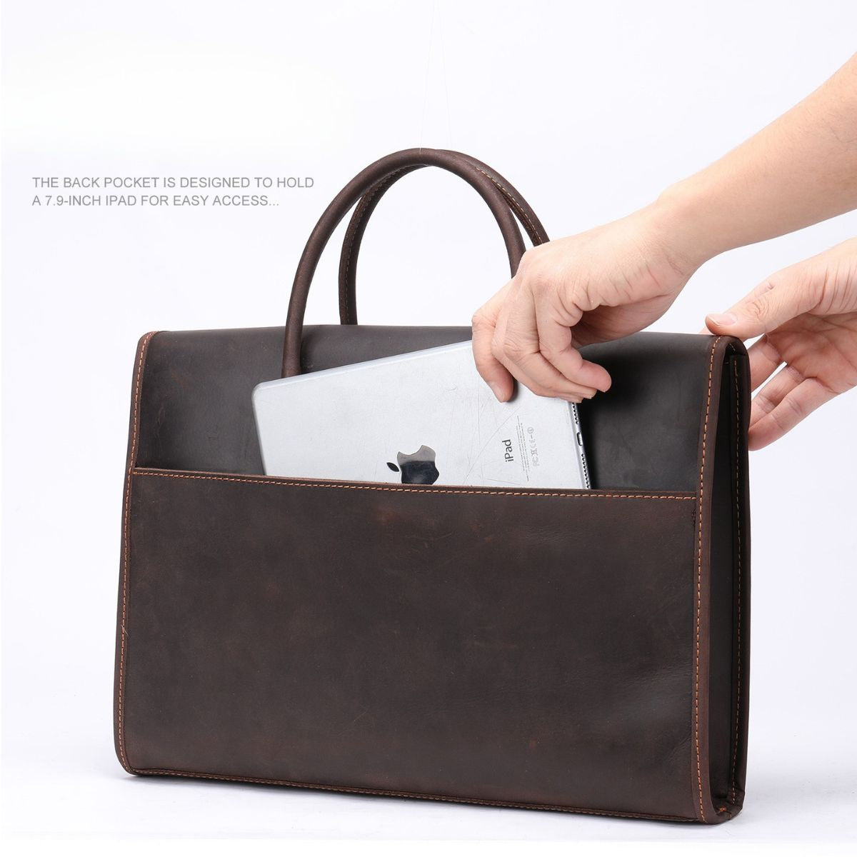 Servietă business din piele naturală Crazy Horse laptop 13.3inch, Tris - maro