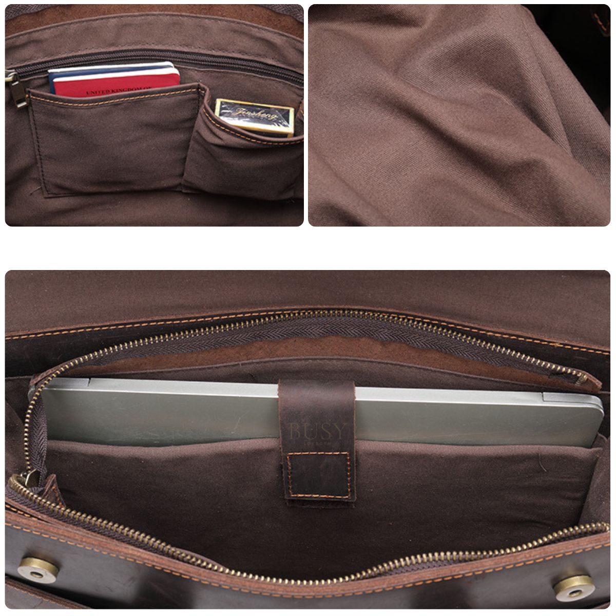Servietă business din piele naturală Crazy Horse laptop 13.3inch, Tris - maro