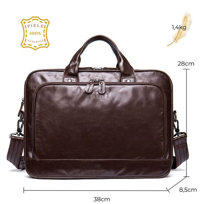 Servietă business din piele naturală, compartiment laptop 15'', Regent - coffe oil