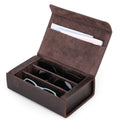 Toc pentru ochelari din piele naturala Crazy Horse, 3 perechi, BUSY LDY & GTM® - coffee