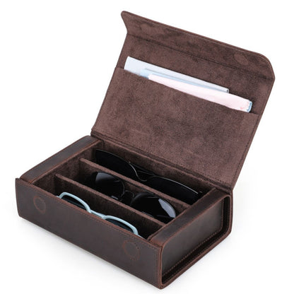 Toc pentru ochelari din piele naturala Crazy Horse, 3 perechi, BUSY LDY & GTM® - coffee