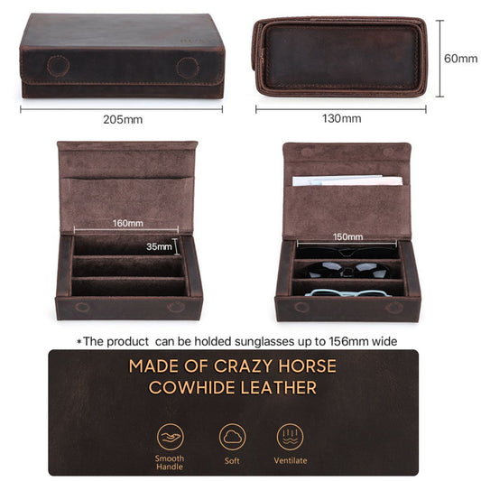 Toc pentru ochelari din piele naturala Crazy Horse, 3 perechi, BUSY LDY & GTM® - coffee