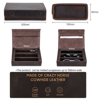 Toc pentru ochelari din piele naturala Crazy Horse, 3 perechi, BUSY LDY & GTM® - coffee