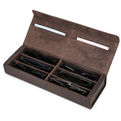 Toc pentru ochelari din piele naturala Crazy Horse, 6 perechi, BUSY LDY & GTM® - coffee