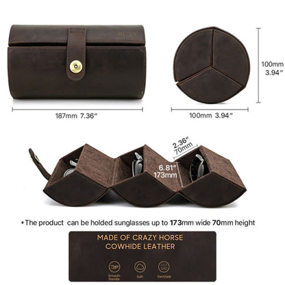 Toc pentru ochelari din piele naturala Crazy Horse, rotunda, 3 perechi, BUSY LDY & GTM® - coffee