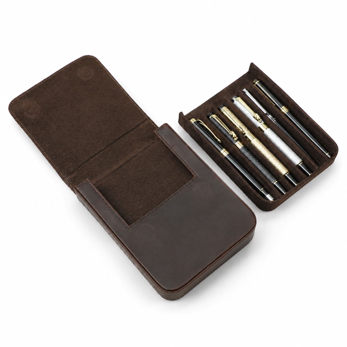 Toc premium stilouri, pixuri, din piele naturala Crazy Horse, 6 stilouri, Excellence BUSY LDY & GTM® - coffee