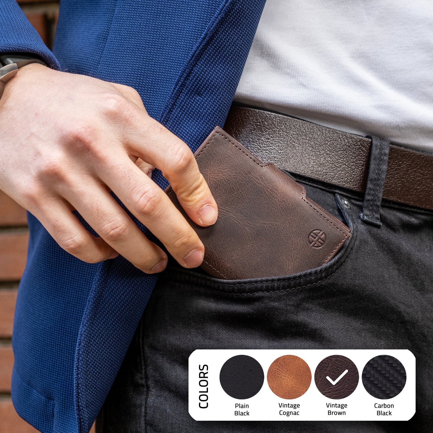 Portofel piele naturala cu protectie anti scanare carduri RFID, design compact trifold, Toscana - maro
