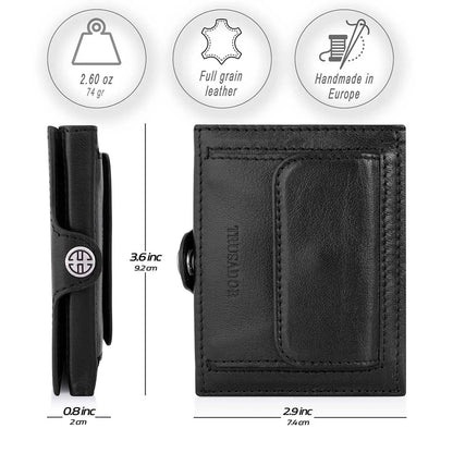 Portofel piele naturala cu protectie anti scanare carduri RFID, design compact trifold, Valencia - negru