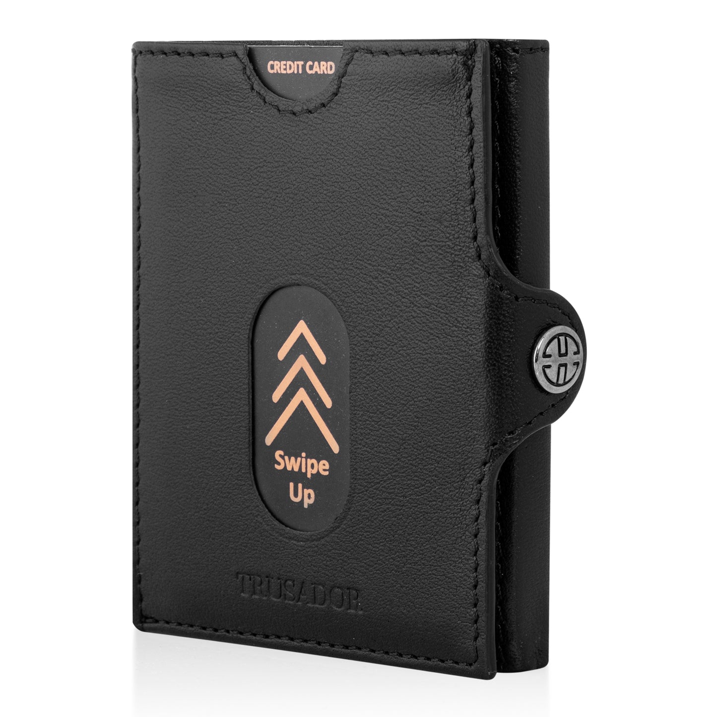 Portofel piele naturala cu protectie anti scanare carduri RFID, design compact trifold, Valencia - negru