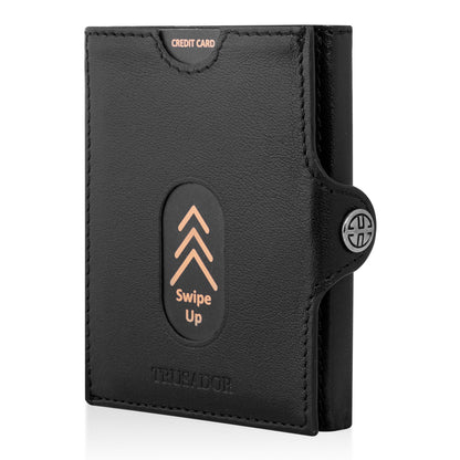 Portofel piele naturala cu protectie anti scanare carduri RFID, design compact trifold, Valencia - negru