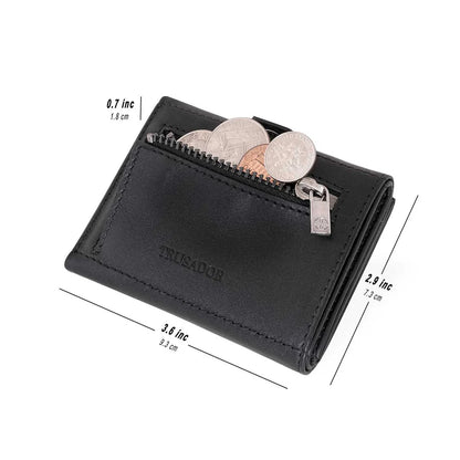 Portofel piele naturala cu protectie anti scanare carduri RFID, design compact trifold, Verona - negru