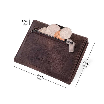 Portofel piele naturala cu protectie anti scanare carduri RFID, design compact trifold, Verona - maro
