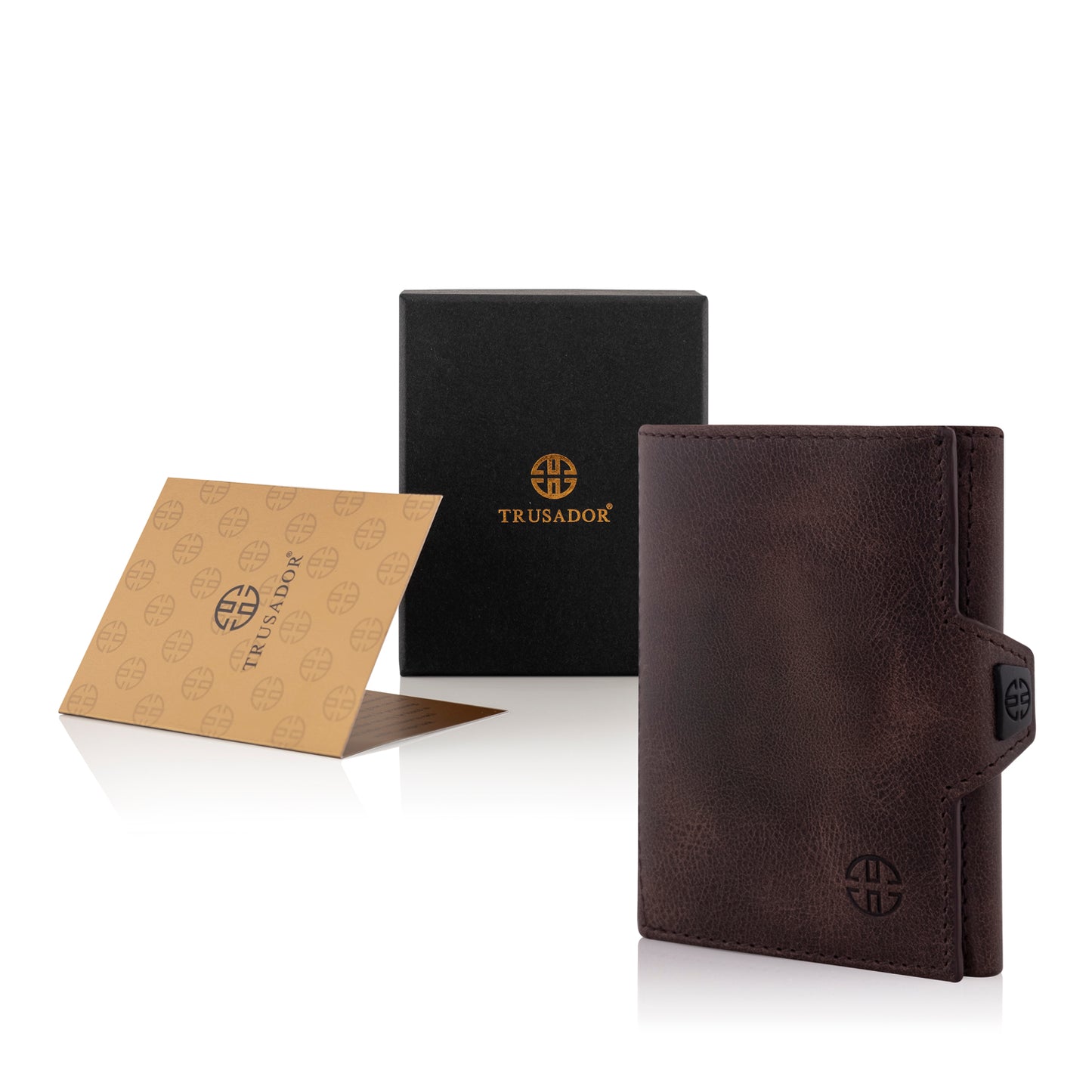 Portofel piele naturala cu protectie anti scanare carduri RFID, design compact trifold, Verona - maro