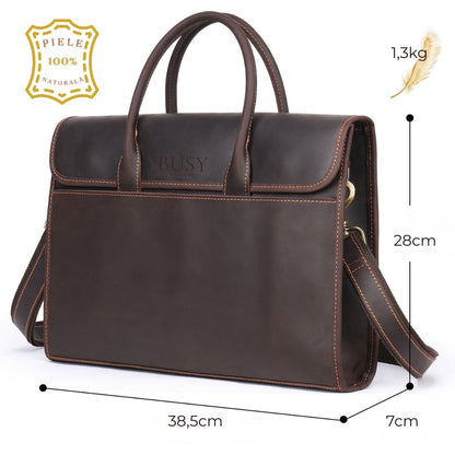 Servietă business din piele naturală Crazy Horse laptop 13.3inch, Tris - maro