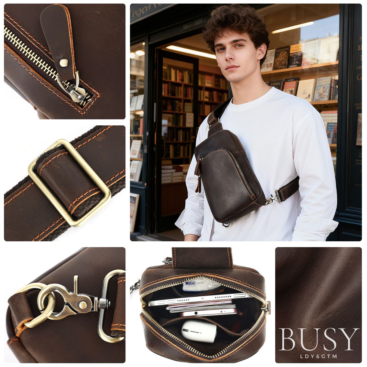 Geanta crossbody piele naturala crazy horse Link Busy Lady