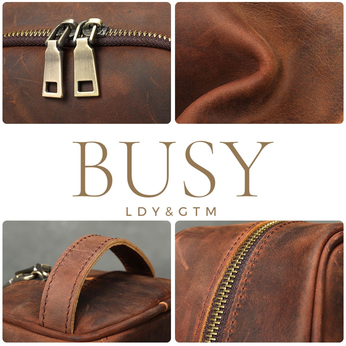 Geantă pentru cosmetice din piele naturală Crazy Horse, BUSY Lady & Gentleman® Luna – coffee