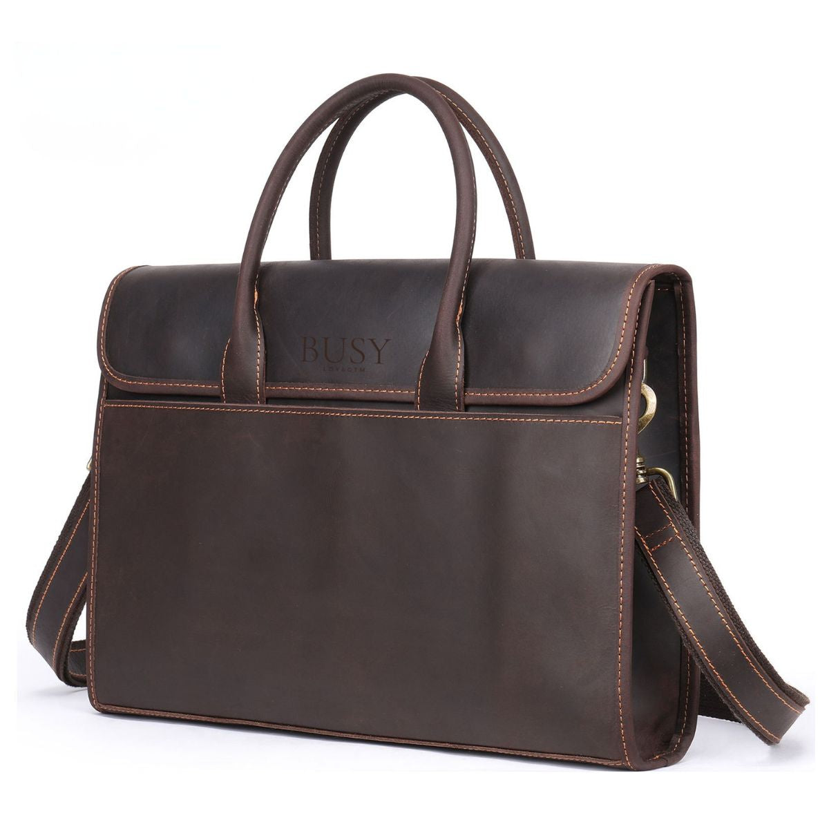 Servietă business din piele naturală Crazy Horse laptop 13.3inch, Tris - maro