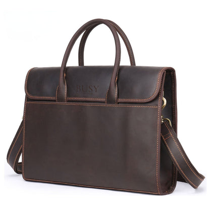 Servietă business din piele naturală Crazy Horse laptop 13.3inch, Tris - maro