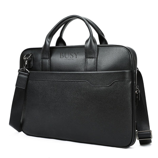 Geanta laptop 15inch piele naturala, slim, BUSY Lady & Gentleman® Delta - neagra