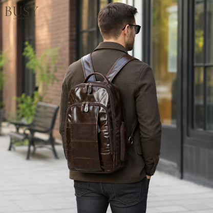 Rucsac laptop  din piele naturală BUSY Lady & Gentleman® Dalis - Oil Coffe