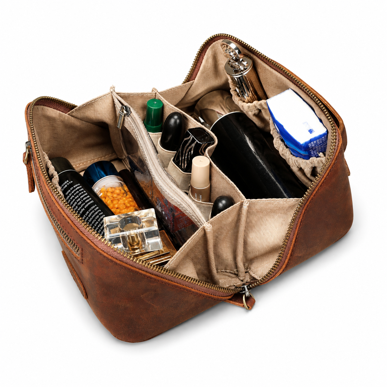Geanta cosmetice piele naturala crazy horse travel Sole Busy Lady & Gentleman maro
