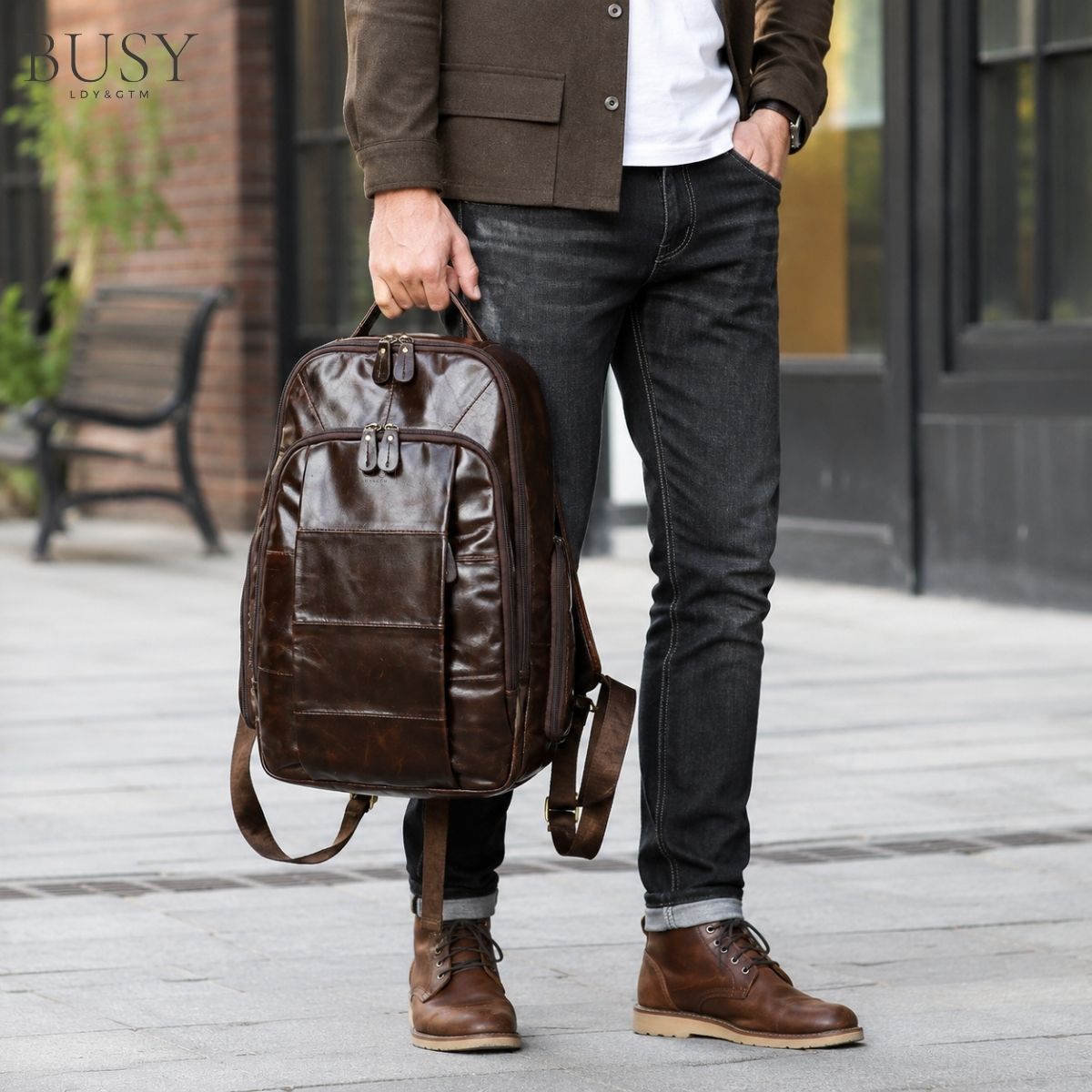 Rucsac laptop  din piele naturală BUSY Lady & Gentleman® Dalis - Oil Coffe