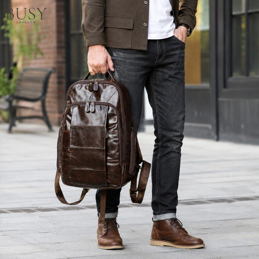 Rucsac laptop  din piele naturală BUSY Lady & Gentleman® Dalis - Oil Coffe