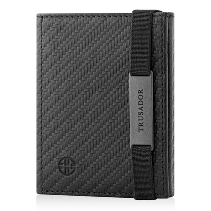 Portofel piele naturala cu cu oglinda si protectie anti scanare carduri RFID, design compact trifold, Marseille - negru carbon fiber